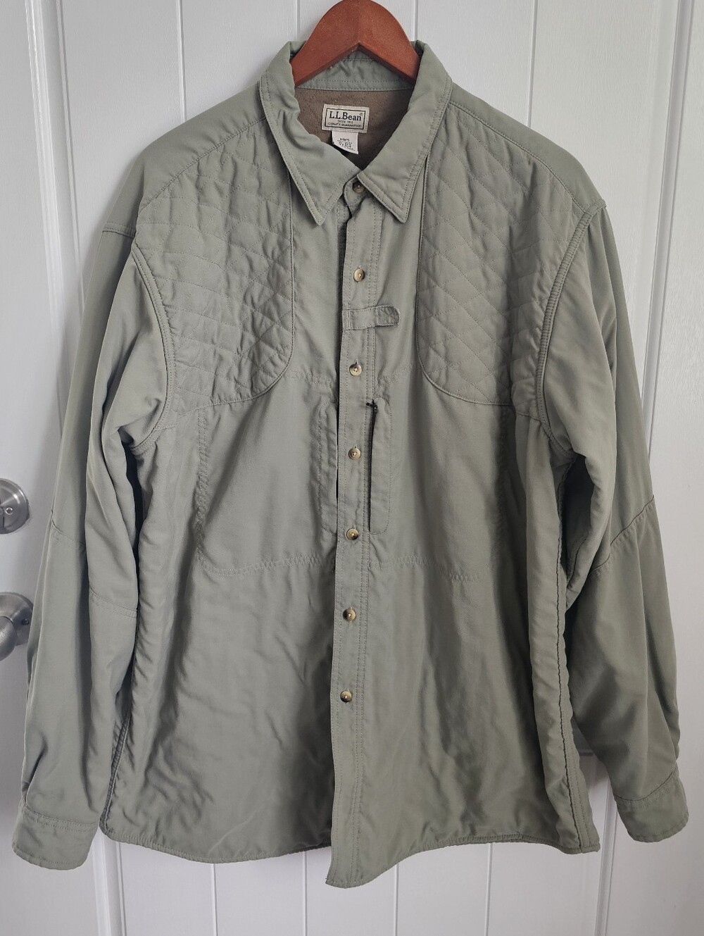 L.L. Bean Mens XL Beige Long Sleeve Button Up Hiking, Field, Hunting Lined Shirt